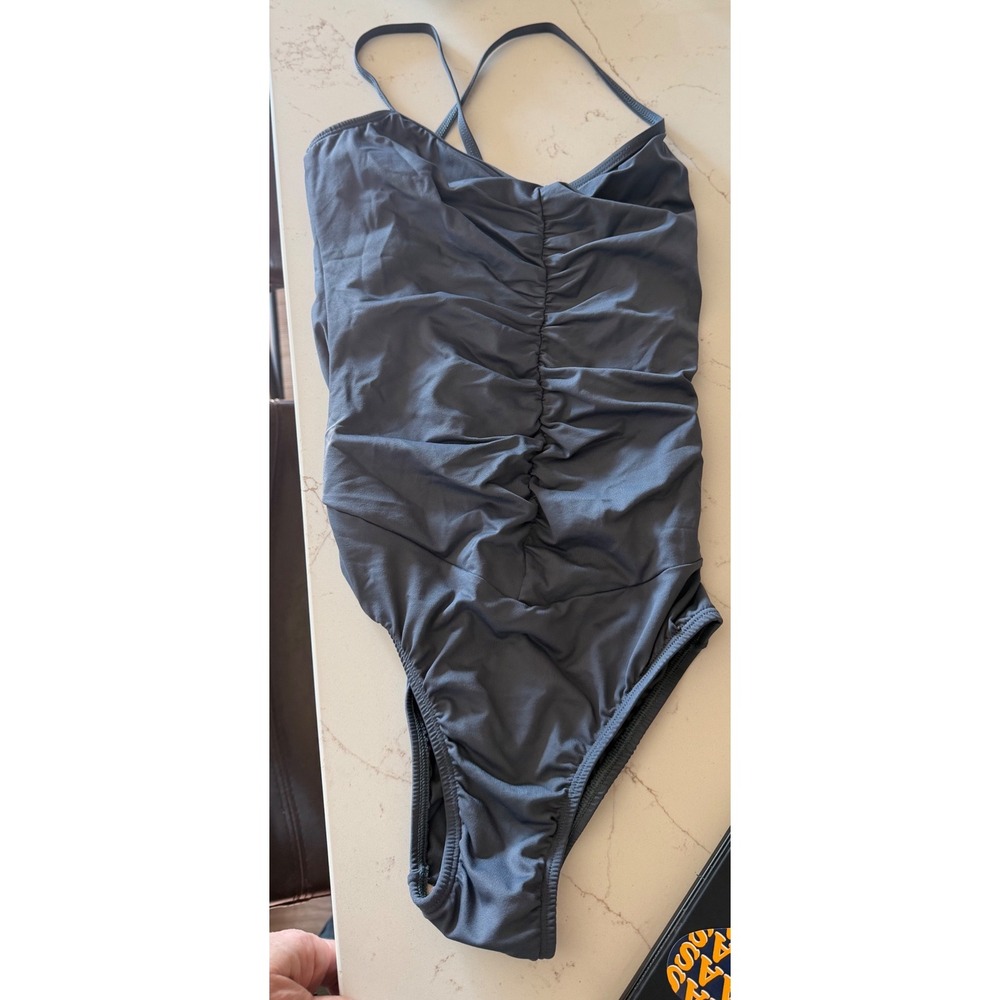 Body Wrappers Premiere Collection Ruched Camisole Leotard Slate Blue Gray Tall